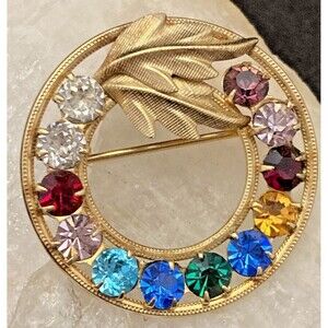 Vintage DCE 1/20 12KT GF Gold Filled Circle Wreath Rhinestone‎ Brooch Pin 4.5g